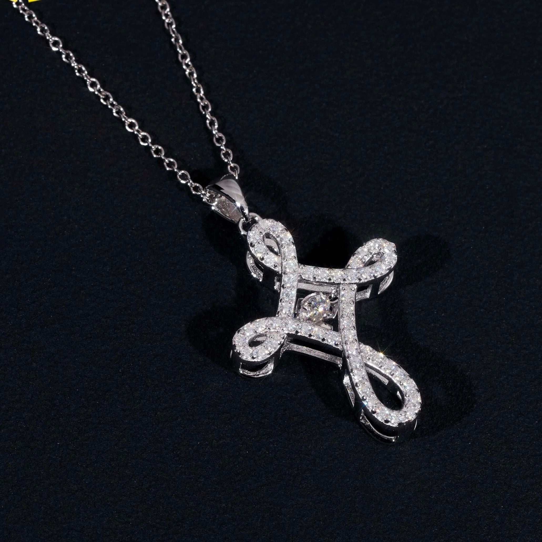 925 Silver VVS Moissanite Diamond Cross Necklace For Women Dancing Diamond Style