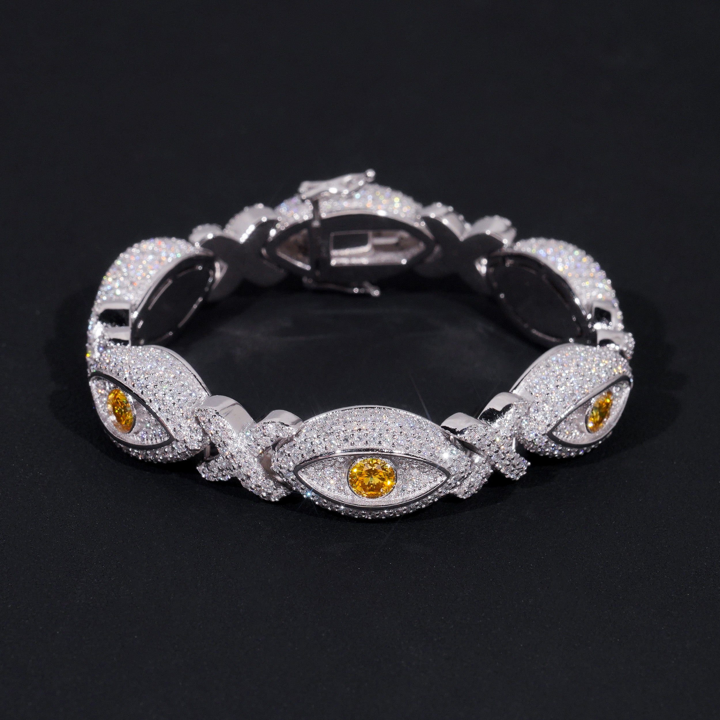 12MM VVS Color Moissanite Diamond Evil Eye Bracelet Hip Hop Jewelry