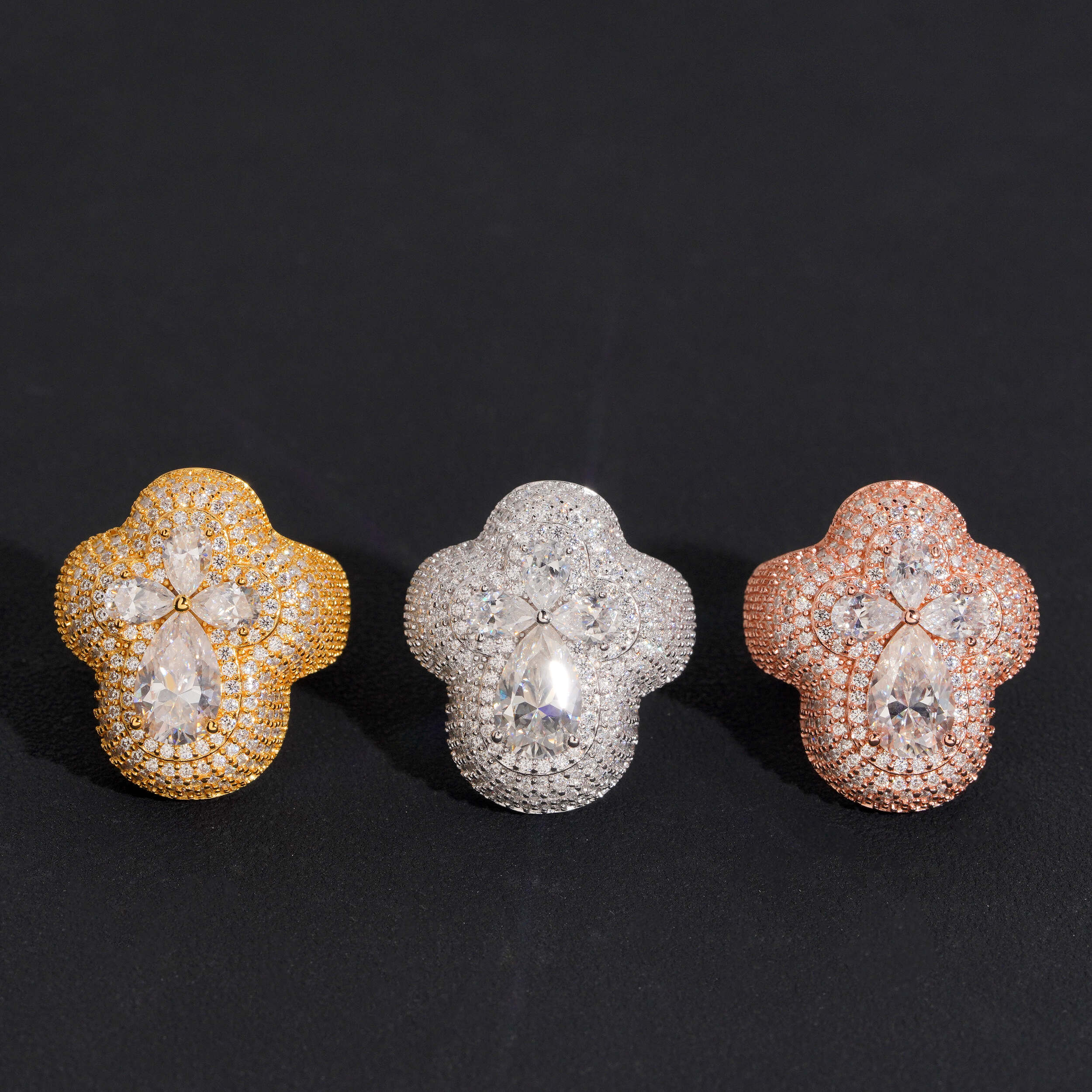 925 Sterling Silver Hip Hop Clover Shaped Moissanite Men Iced Out Ring