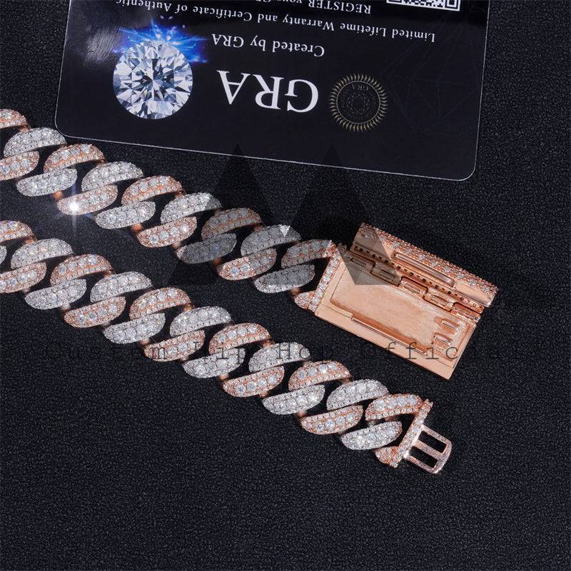 Sterling Silver Iced Out 15MM Three Rows Cuban Link Chain Moissanite Diamond Hip Hop Jewelry