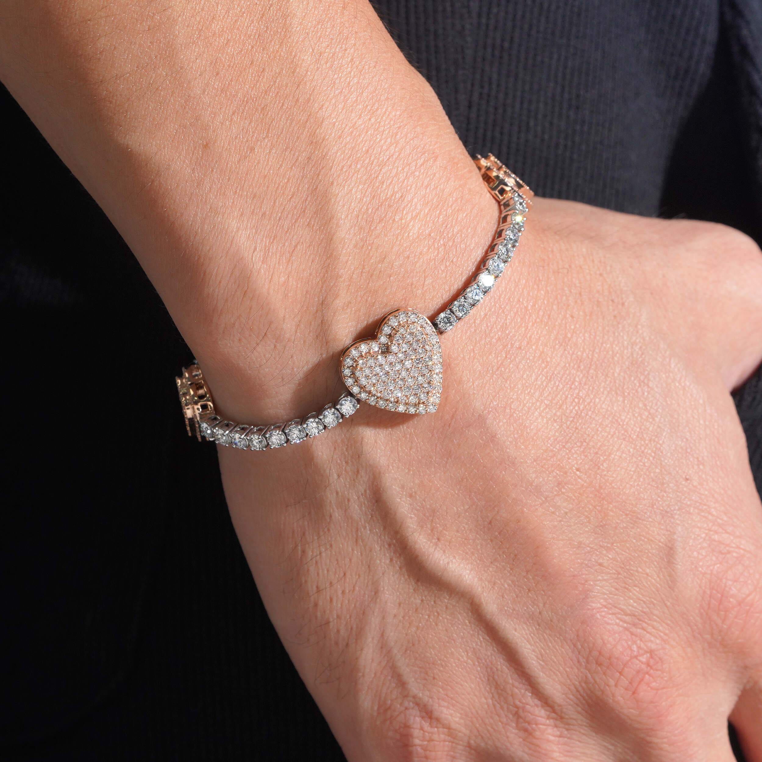10K Rose Gold Gold Mix White Gold Heart Moissanite Tennis Bracelet