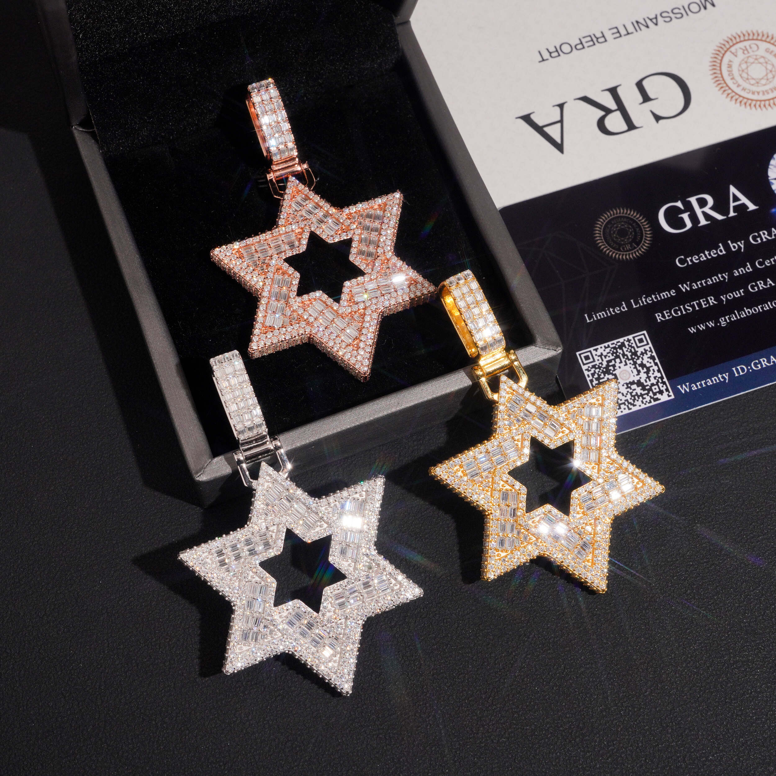 Baguette Cut Diamond Moissanite David Star Pendant