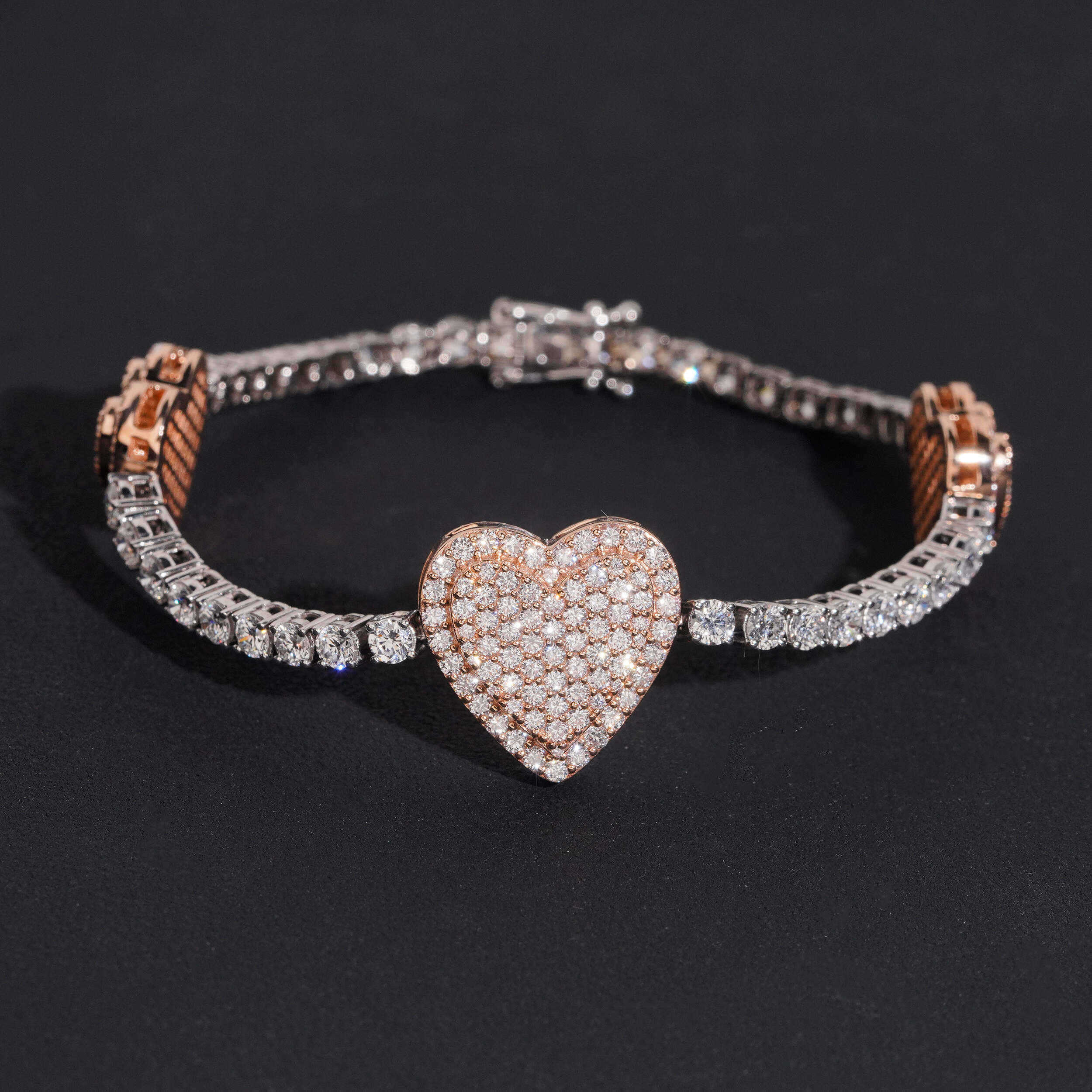 10K Rose Gold Gold Mix White Gold Heart Moissanite Tennis Bracelet