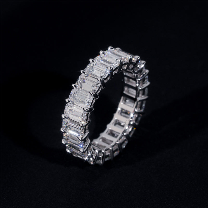 10K 14K 18K Real White Gold VVS D Color Lab Diamond CVD Emerald Cut Eternity Ring