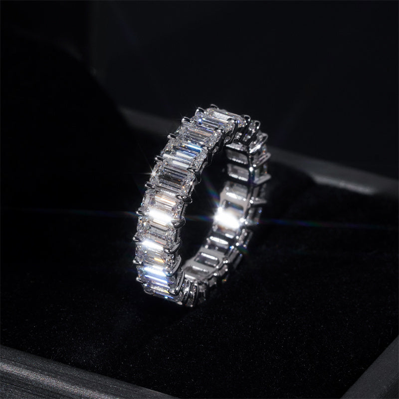 10K 14K 18K Real White Gold VVS D Color Lab Diamond CVD Emerald Cut Eternity Ring