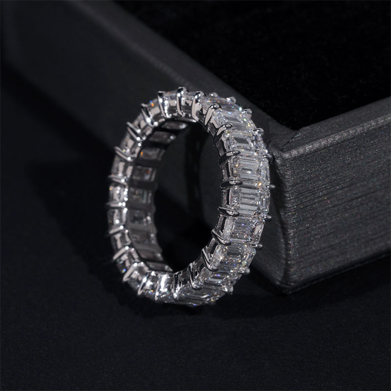 10K 14K 18K Real White Gold VVS D Color Lab Diamond CVD Emerald Cut Eternity Ring