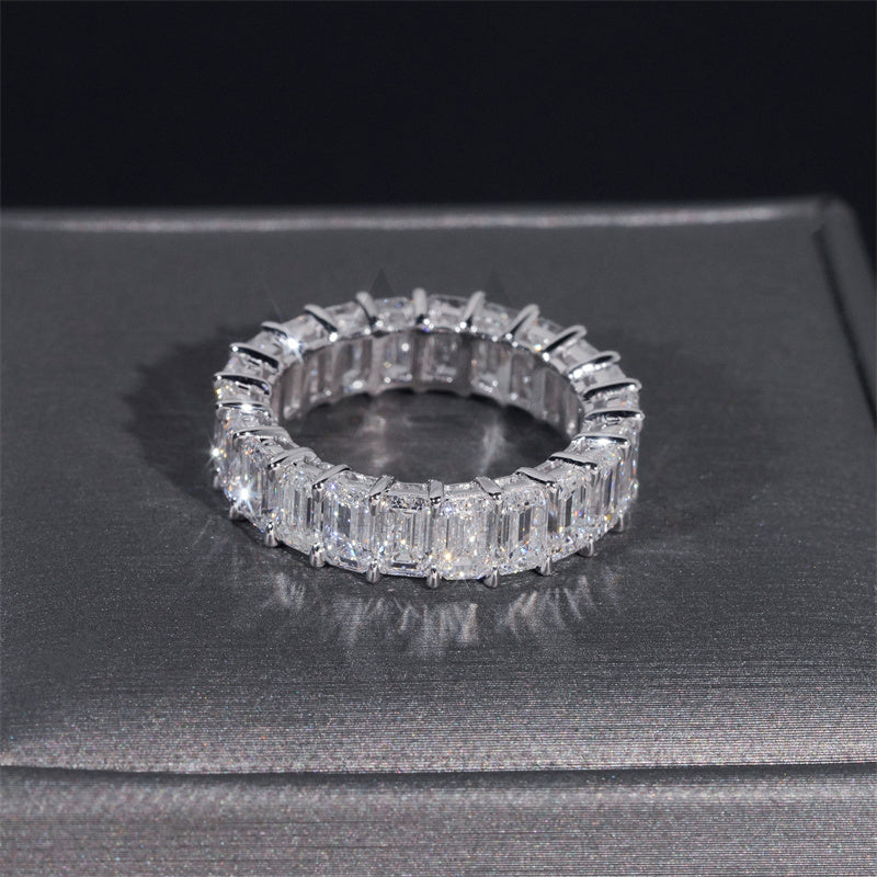 10K 14K 18K Real White Gold VVS D Color Lab Diamond CVD Emerald Cut Eternity Ring