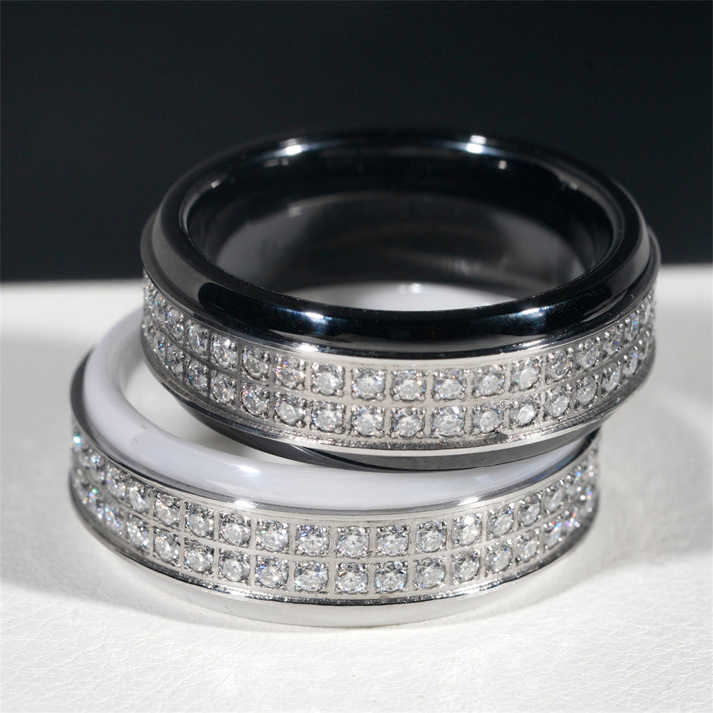 Hot Sell Iced Out White And Black Ceramic Stainless Steel Men Ring Band