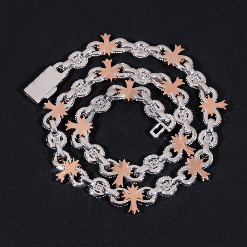 New Arrival 13MM Cross Charm Infinity Link Iced Out VVS Moissanite Hip Hop Chain Jewelry