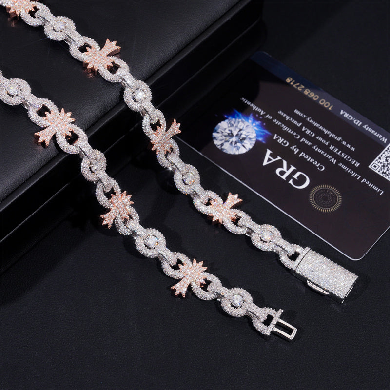 New Arrival 13MM Cross Charm Infinity Link Iced Out VVS Moissanite Hip Hop Chain Jewelry