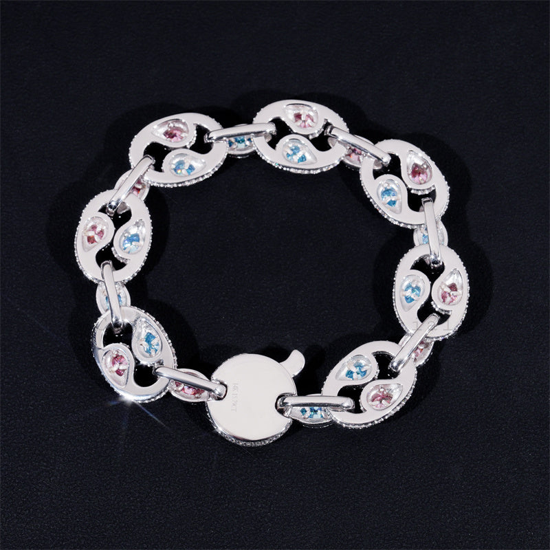 Solid Silver 18MM VVS Moissanite Yin Yang Link Iced Out Moissanite Hip Hop Jewelry Bracelet