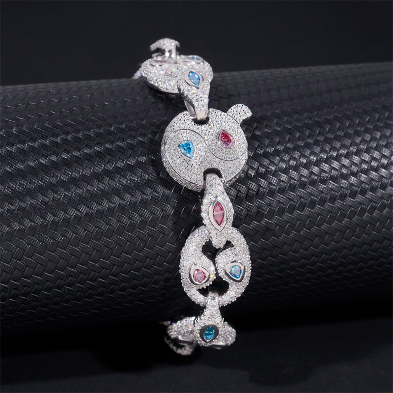 Solid Silver 18MM VVS Moissanite Yin Yang Link Iced Out Moissanite Hip Hop Jewelry Bracelet