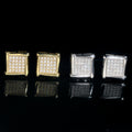 Men's Silver Square Kite Stud Earrings, Screw Back Hip Hop Jewelry