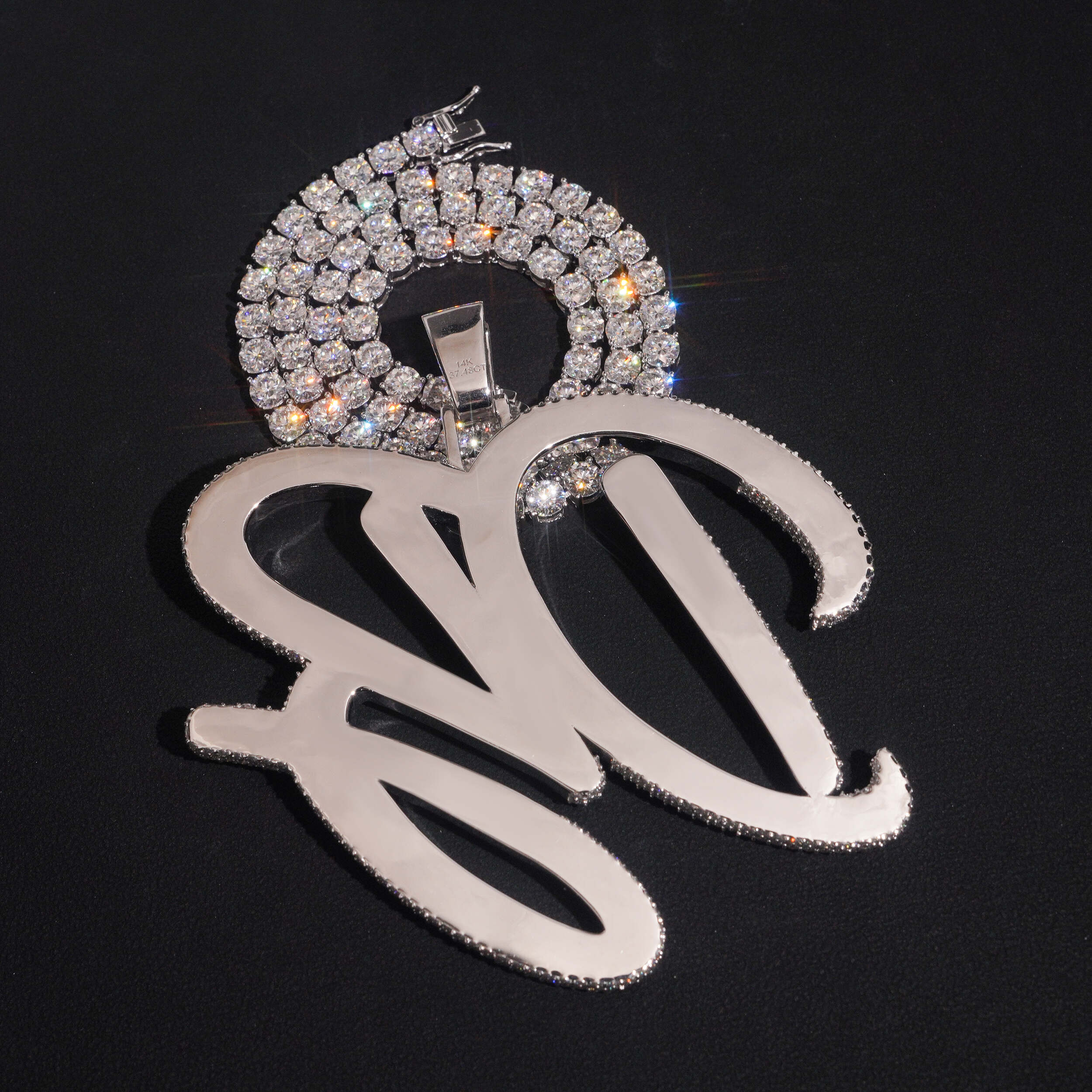 Cursive Font Two Letters Moissanite Diamond Name Pendant