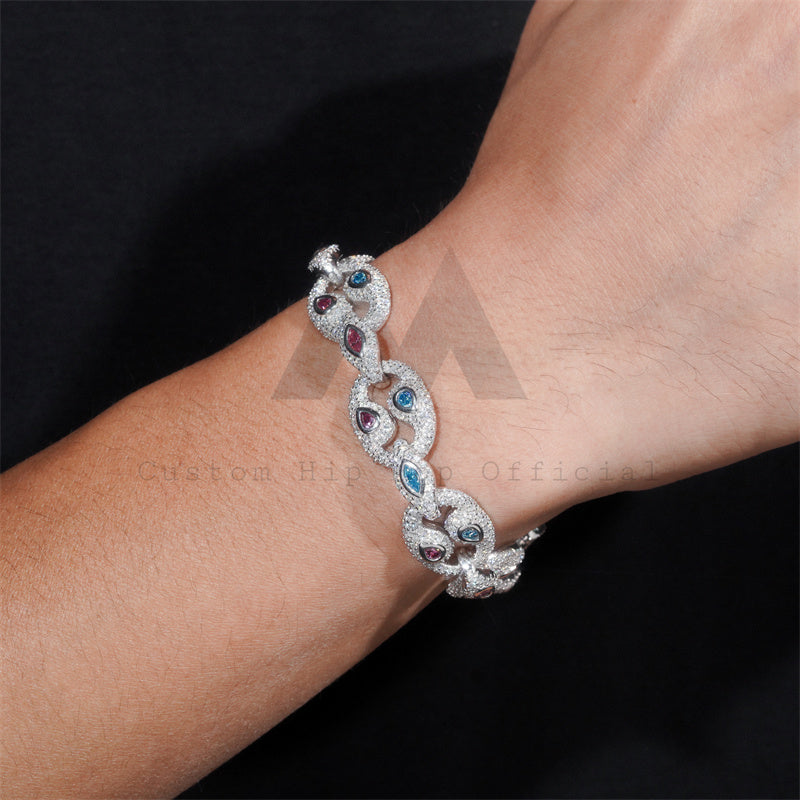 Solid Silver 18MM VVS Moissanite Yin Yang Link Iced Out Moissanite Hip Hop Jewelry Bracelet