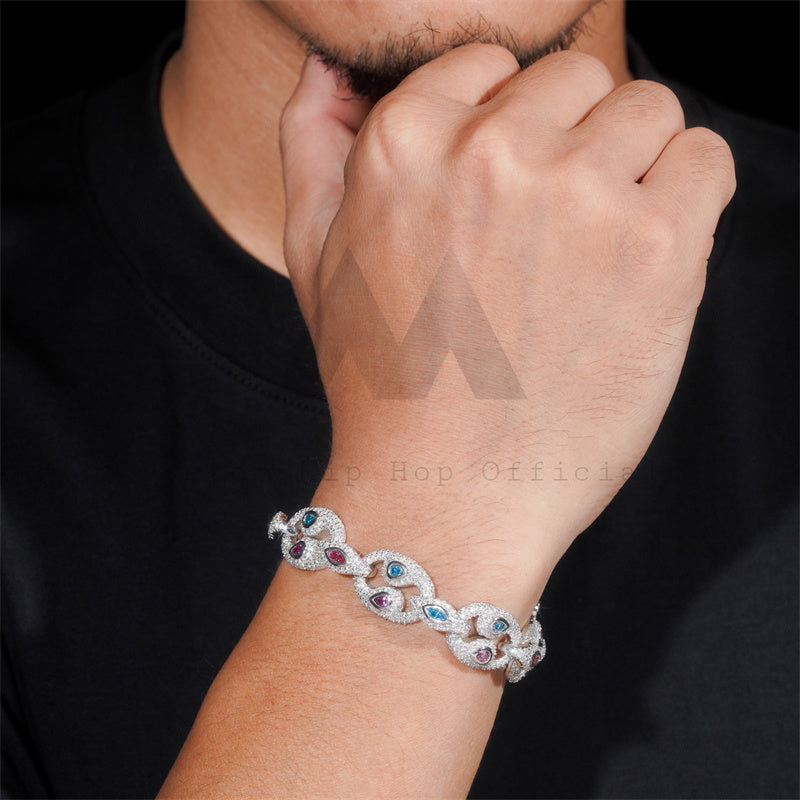 Solid Silver 18MM VVS Moissanite Yin Yang Link Iced Out Moissanite Hip Hop Jewelry Bracelet