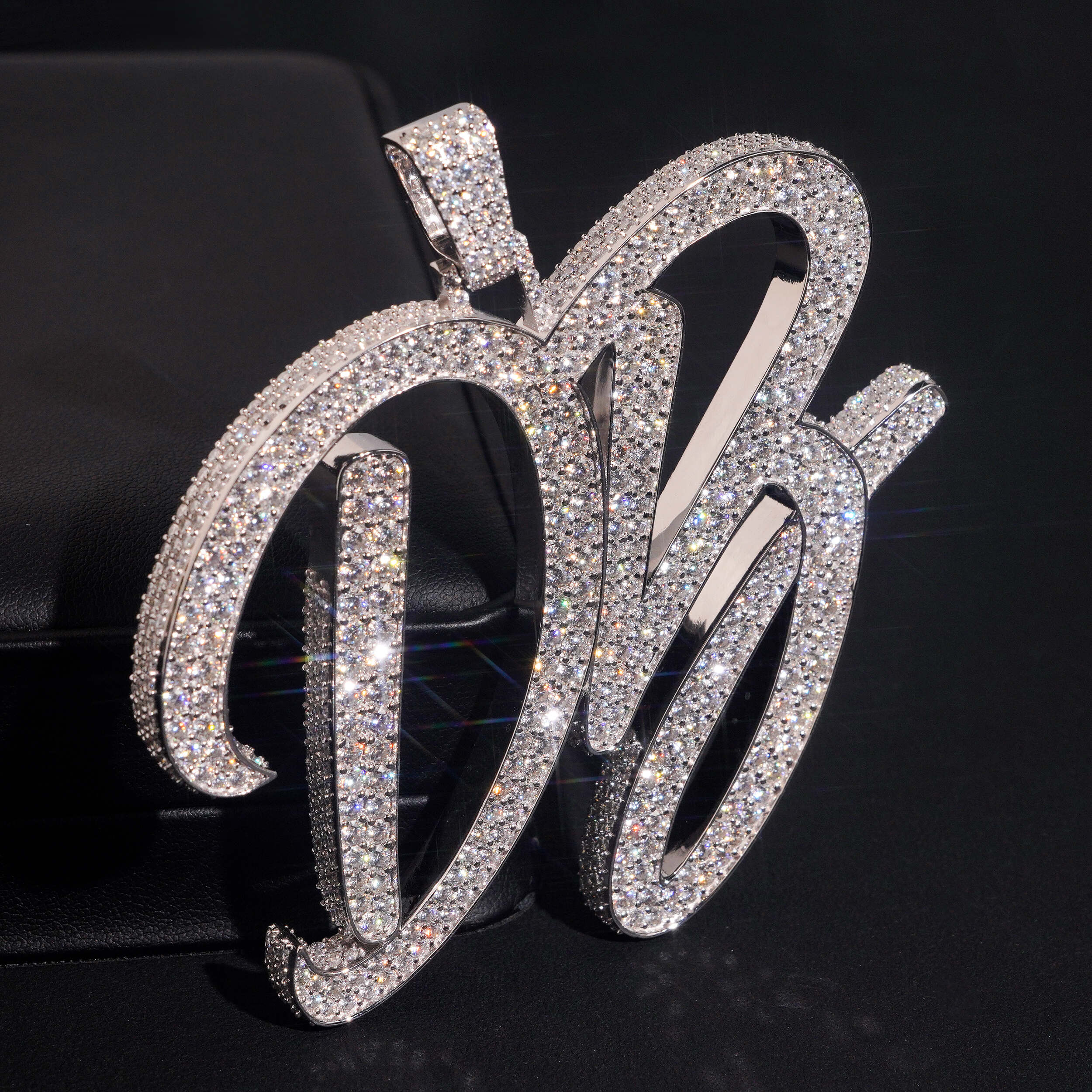 Cursive Font Two Letters Moissanite Diamond Name Pendant