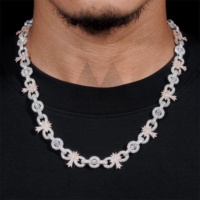 New Arrival 13MM Cross Charm Infinity Link Iced Out VVS Moissanite Hip Hop Chain Jewelry