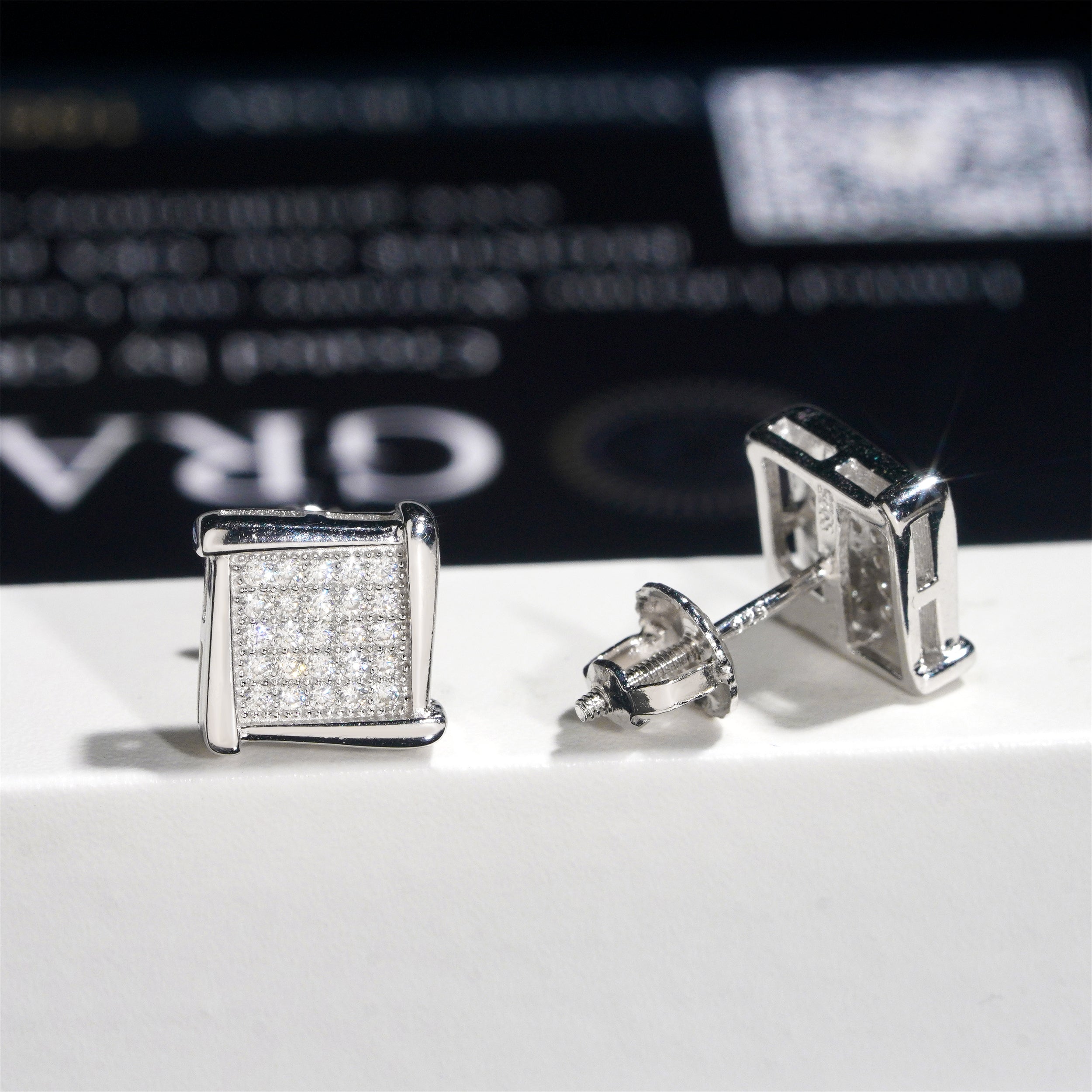 Men's Silver Square Kite Stud Earrings, Screw Back Hip Hop Jewelry