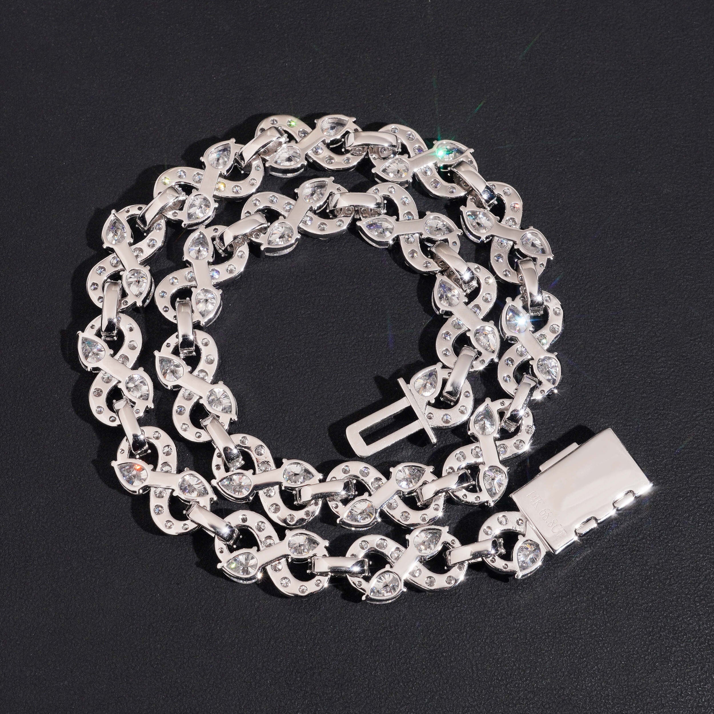 New Arrival 13MM Pear Cut Infinity Link Chain Necklace Moissanite Diamond
