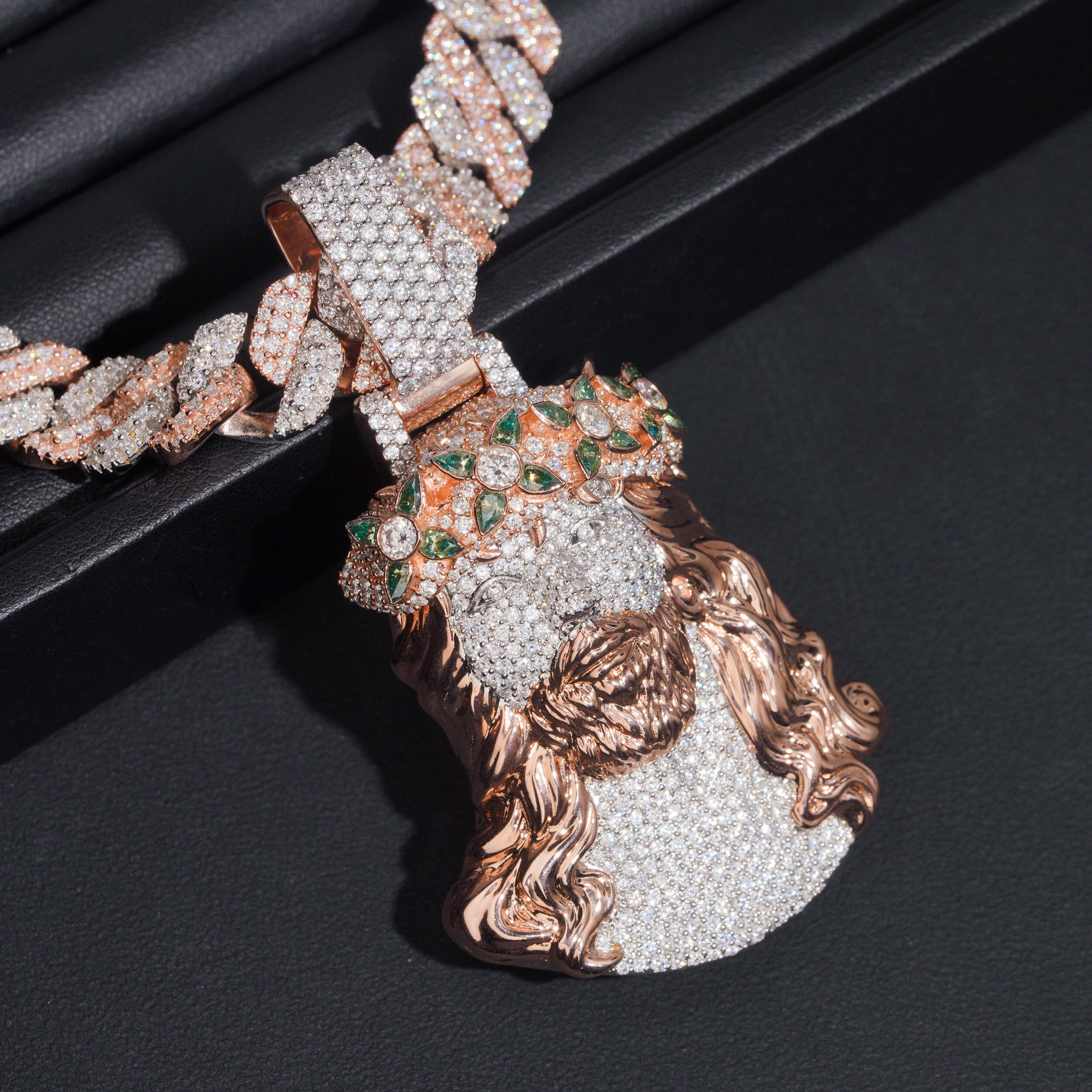 Rose Gold Two Tone Jesus Pendant With 13MM Cuban Link Chain VVS Moissanite