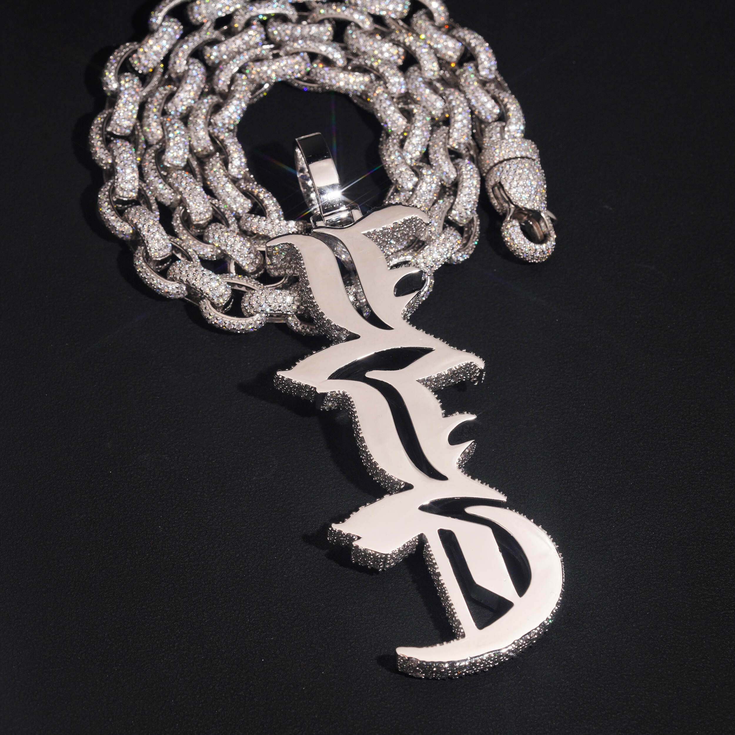 Vertical Letter Name Pendant Iced Out Moissanite Diamond