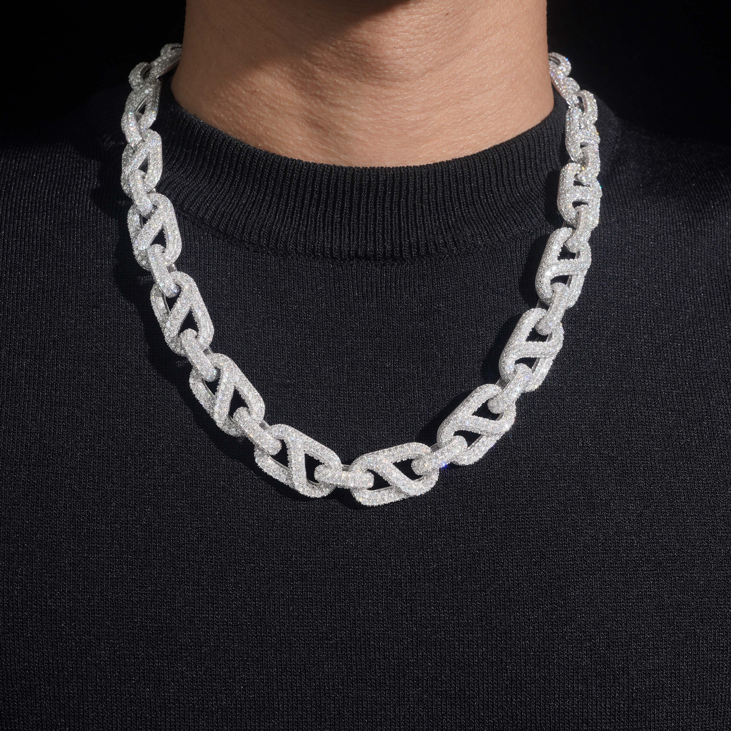 15MM Oval Link VVS Moissanite Diamond Link Chain Necklace With Mosaic Setting New Clasp