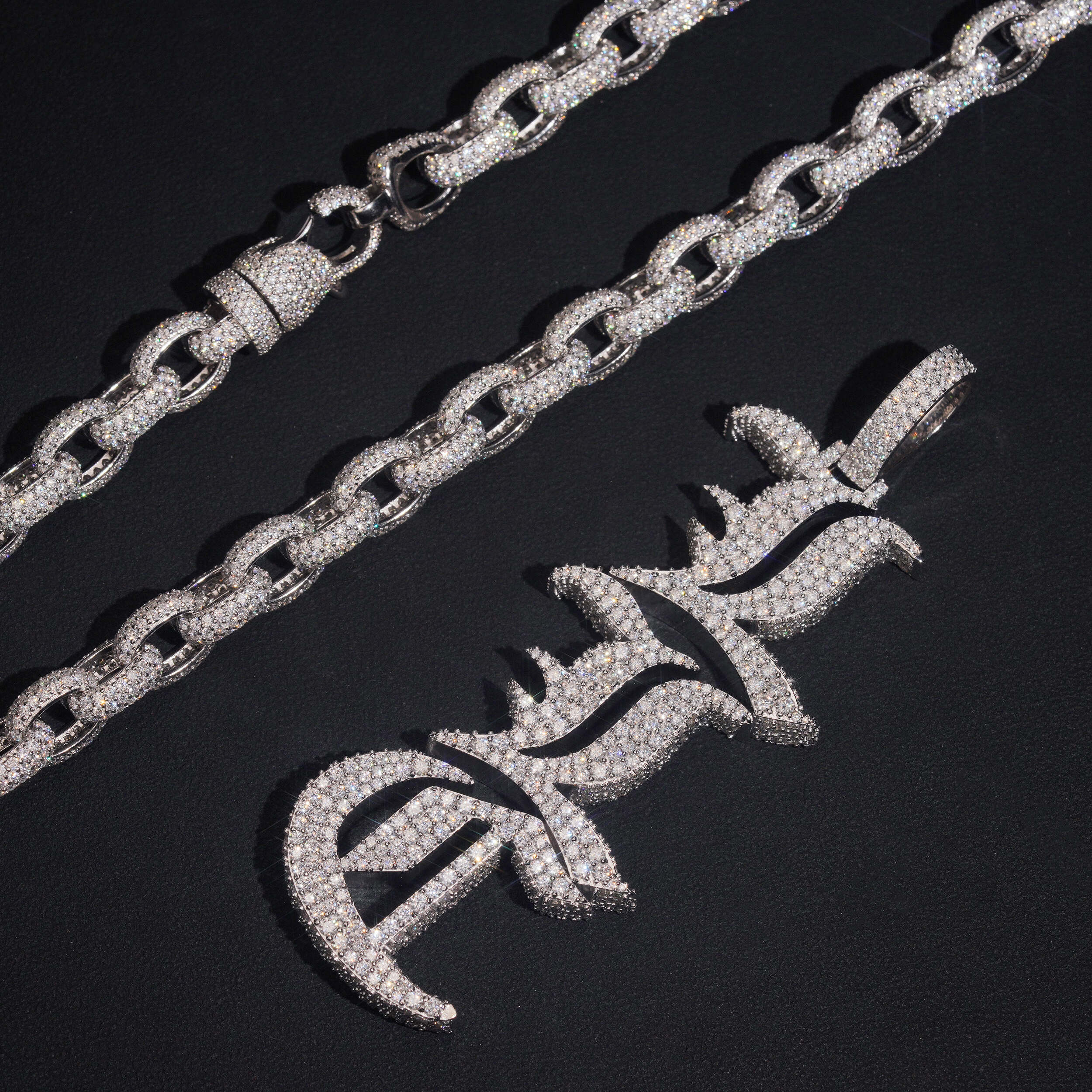 Vertical Letter Name Pendant Iced Out Moissanite Diamond