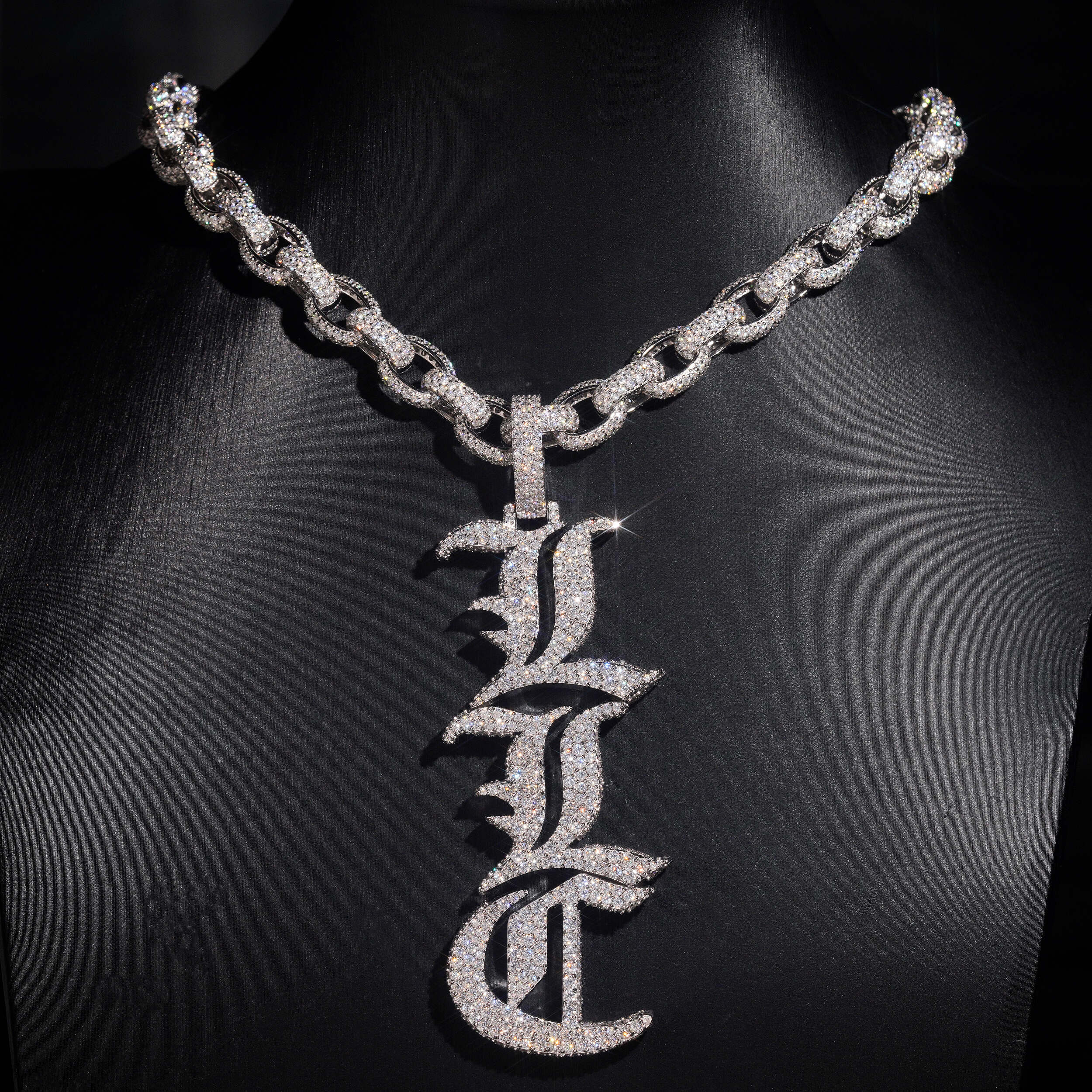 Vertical Letter Name Pendant Iced Out Moissanite Diamond