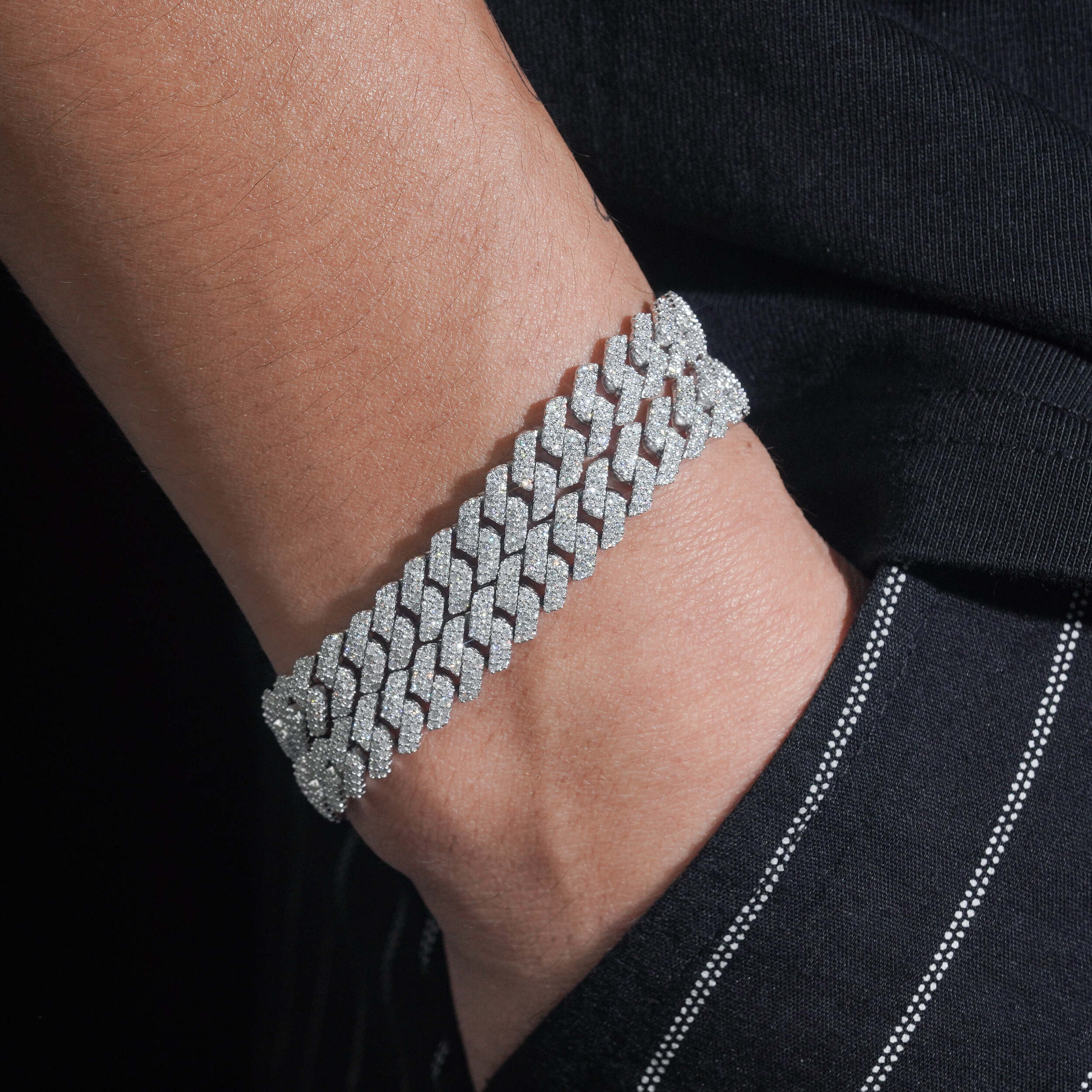 8MM Sterling Silver Lab Grown Diamond Cuban Link Bracelet For Men