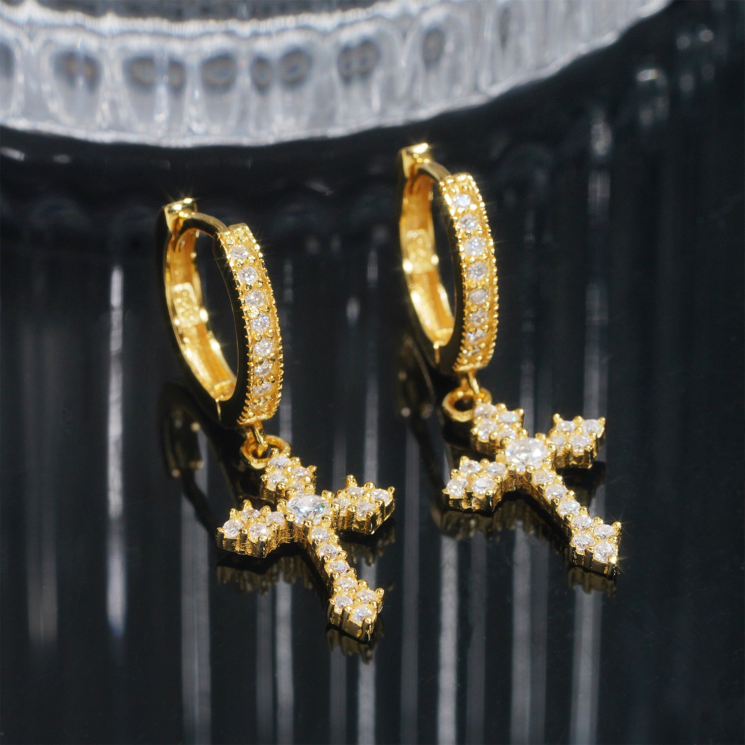 Iced Out VVS Moissanite Cross Hoop Earrings Unisex Hip Hop Jewelry