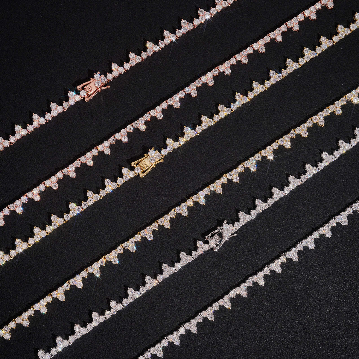 Three Stone Design 2.5MM Moissanite Tennis Chain Necklace