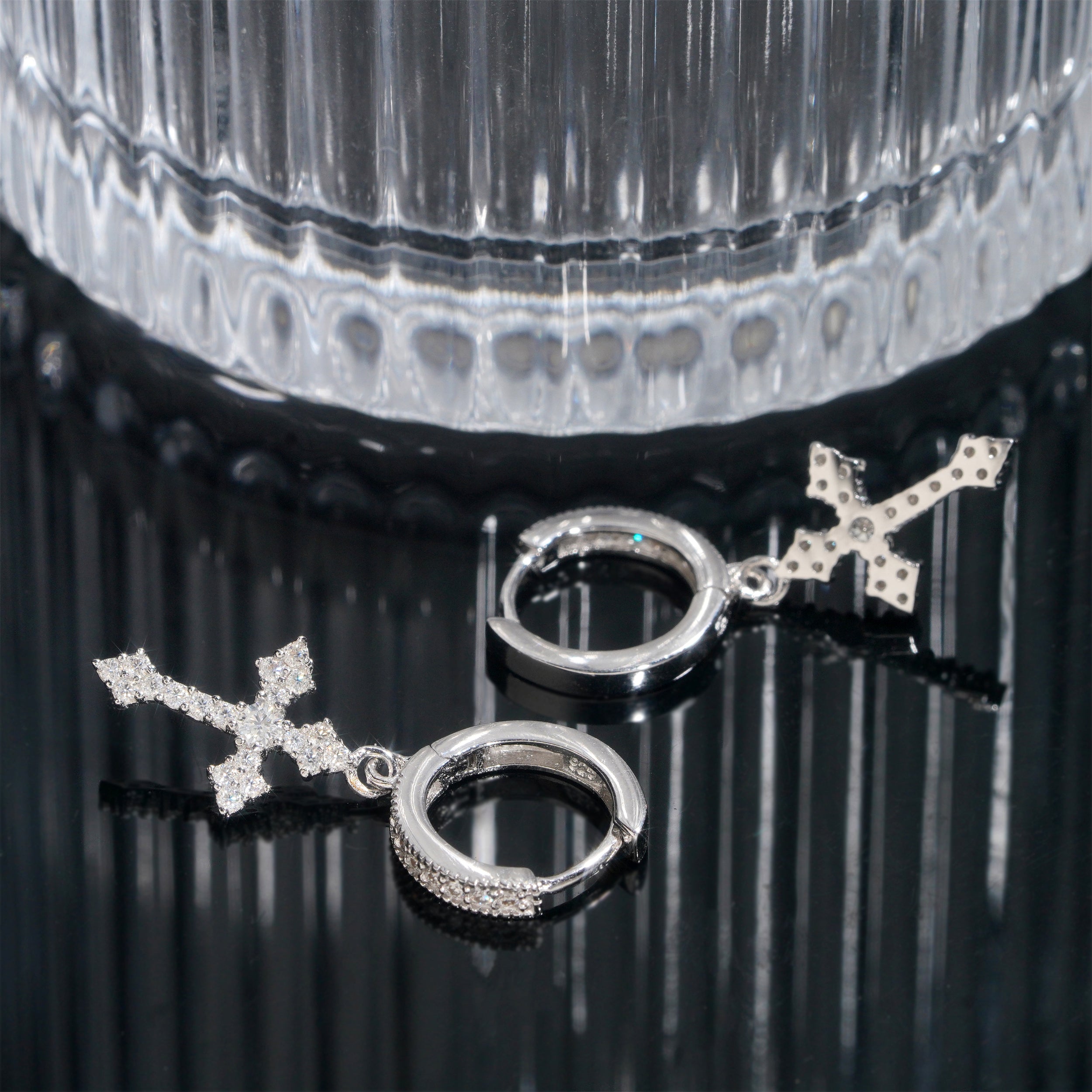 Iced Out VVS Moissanite Cross Hoop Earrings Unisex Hip Hop Jewelry