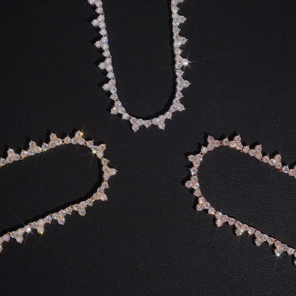 Three Stone Design 2.5MM Moissanite Tennis Chain Necklace