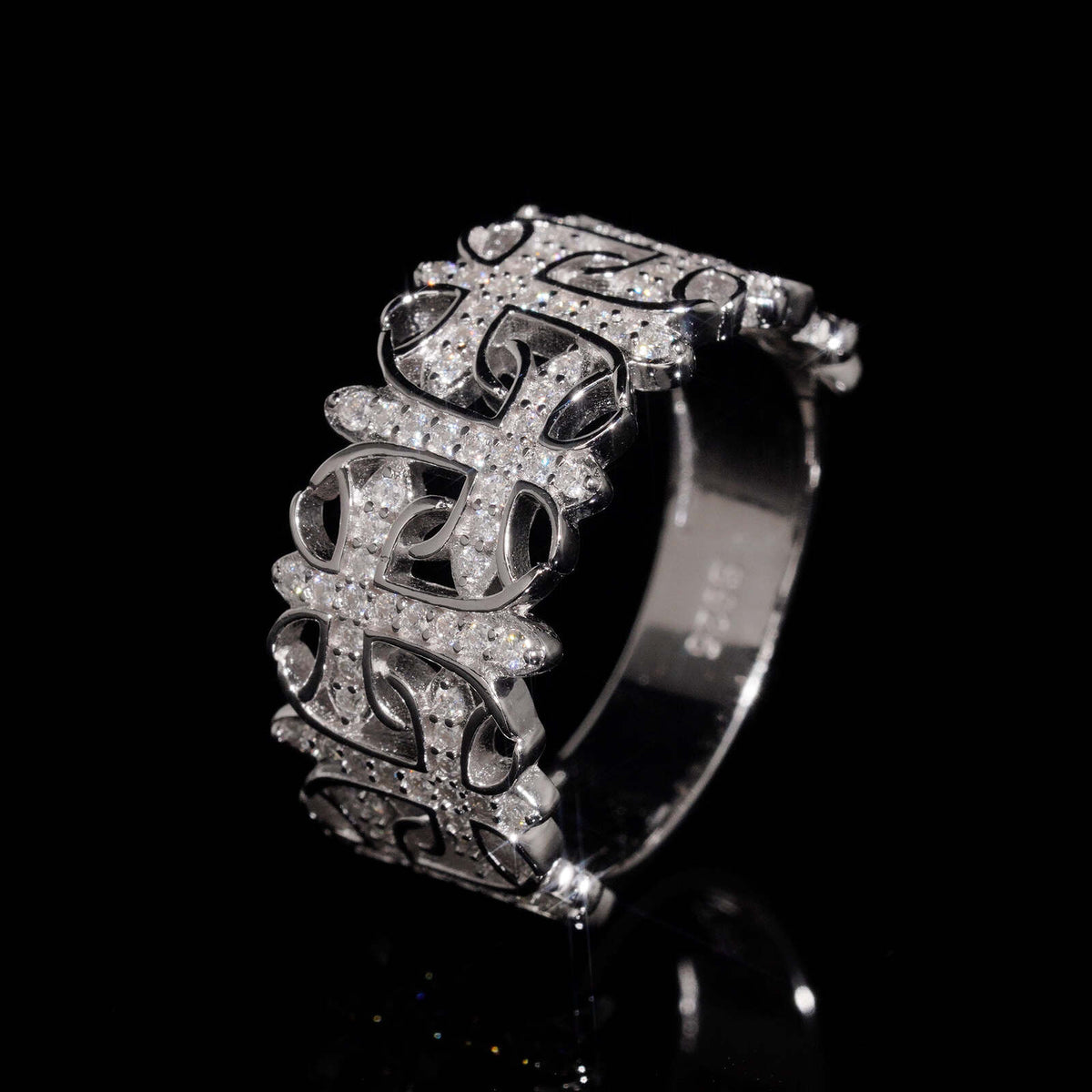 Half Iced Cross Link Men Ring VVS Moissanite Diamond