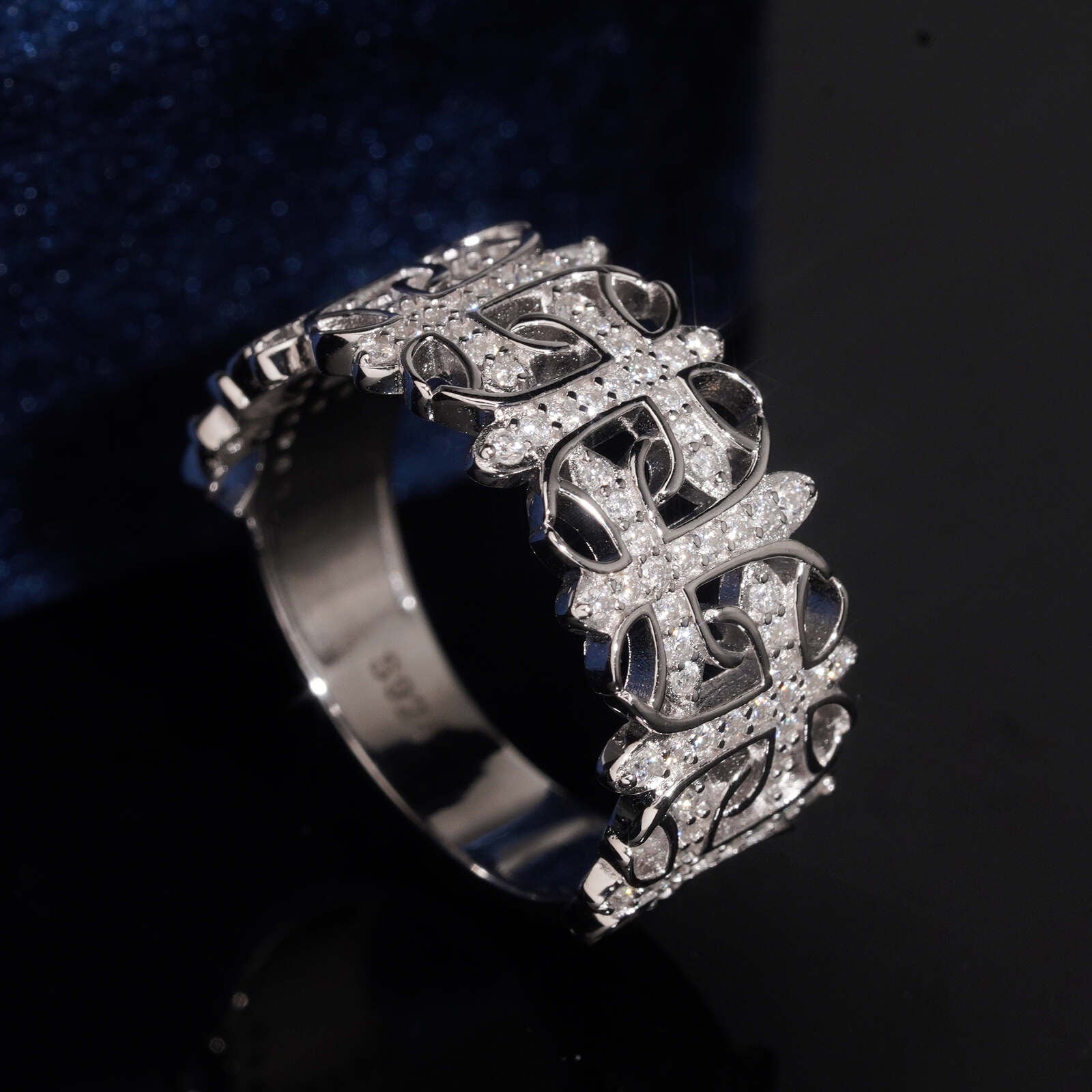 Half Iced Cross Link Men Ring VVS Moissanite Diamond