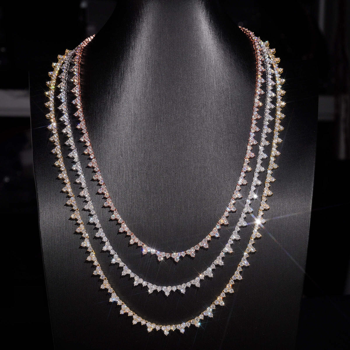 Three Stone Design 2.5MM Moissanite Tennis Chain Necklace