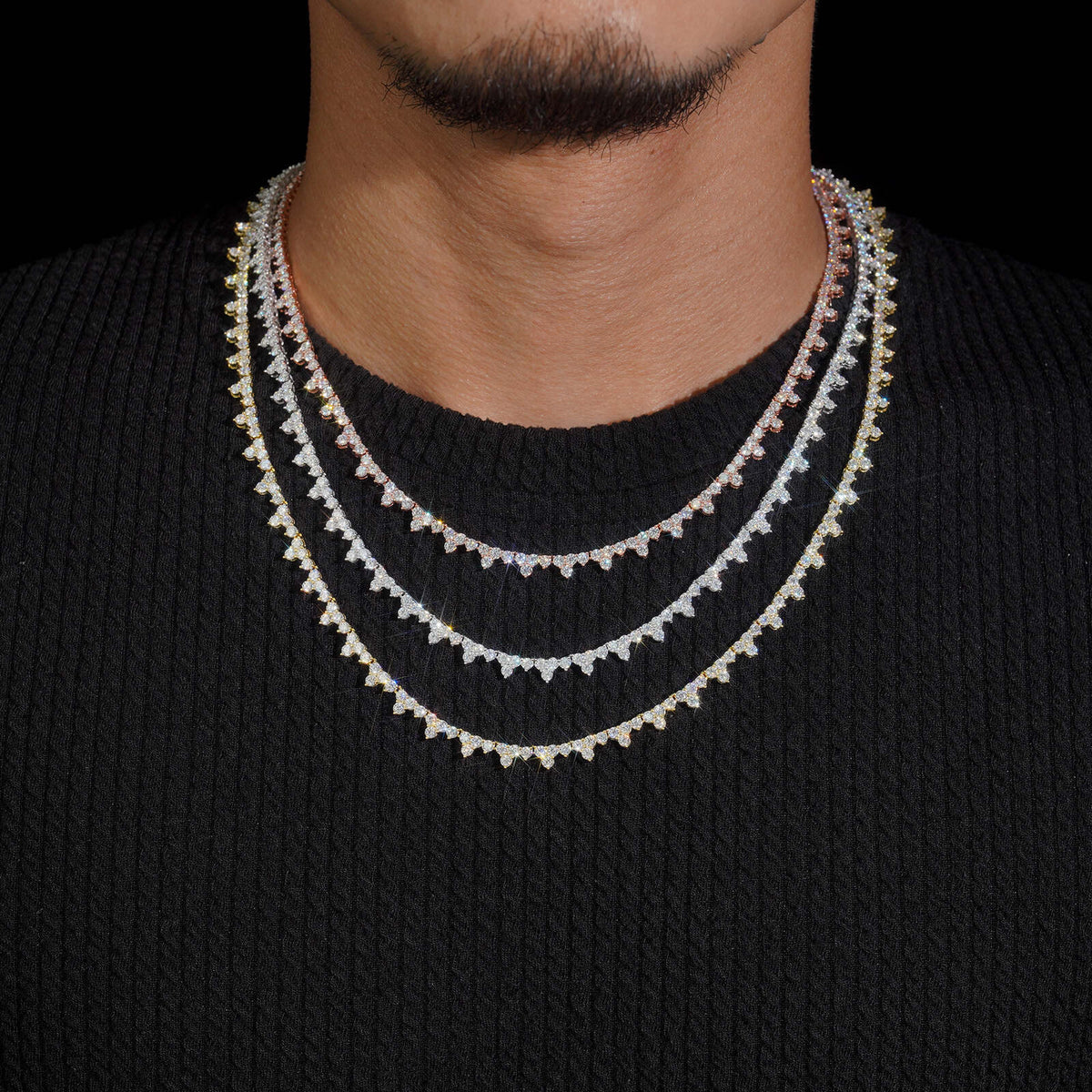 Three Stone Design 2.5MM Moissanite Tennis Chain Necklace
