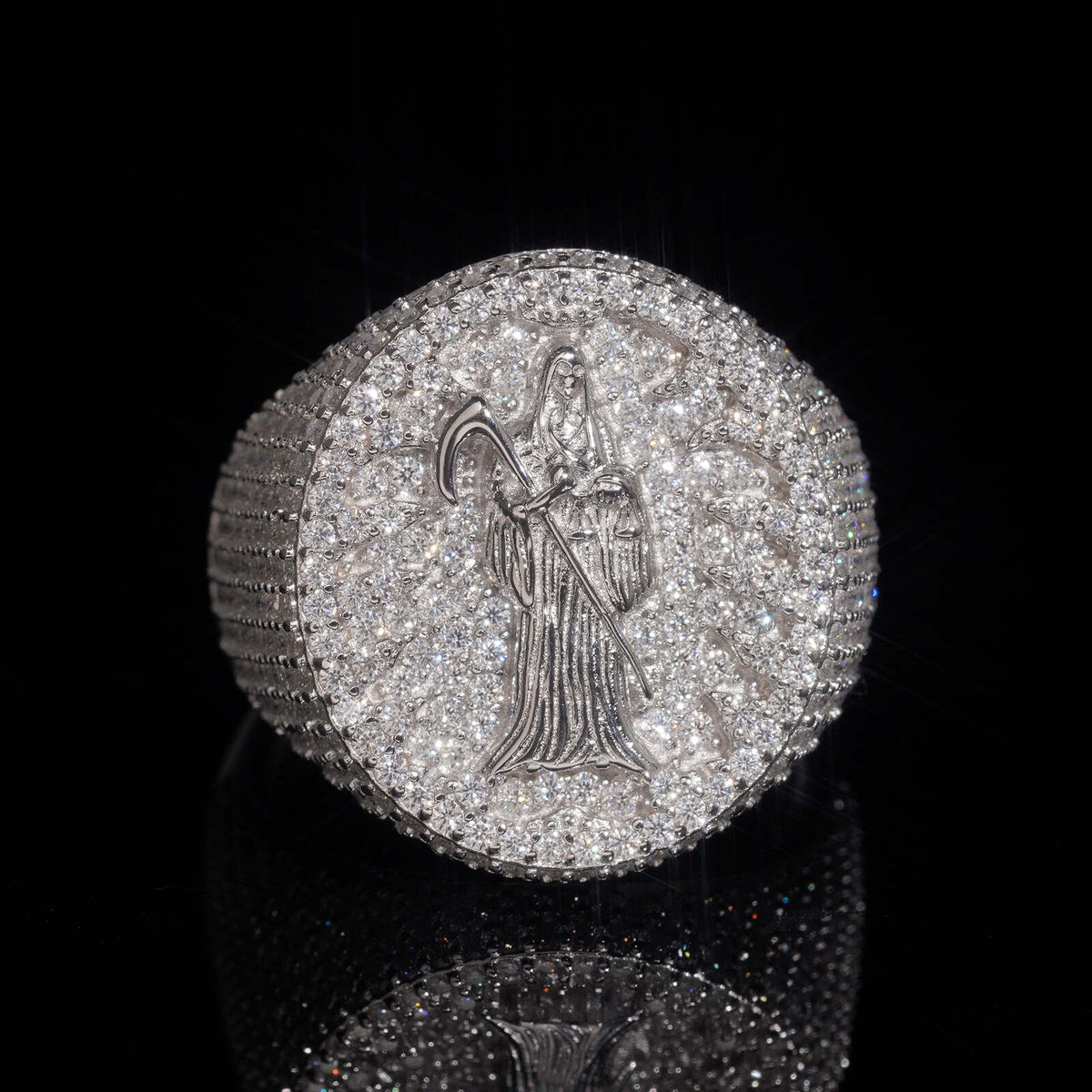 Solid Silver Dead Ghost Men Iced Out Moissanite Diamond Ring