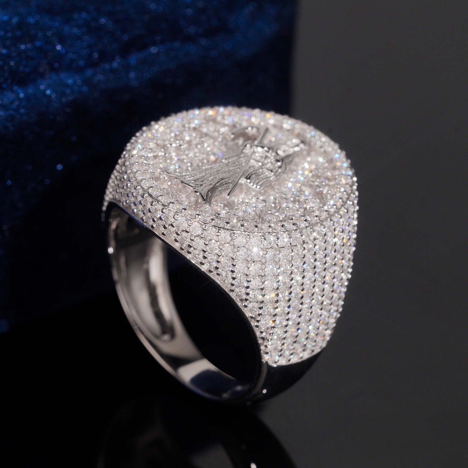Solid Silver Dead Ghost Men Iced Out Moissanite Diamond Ring