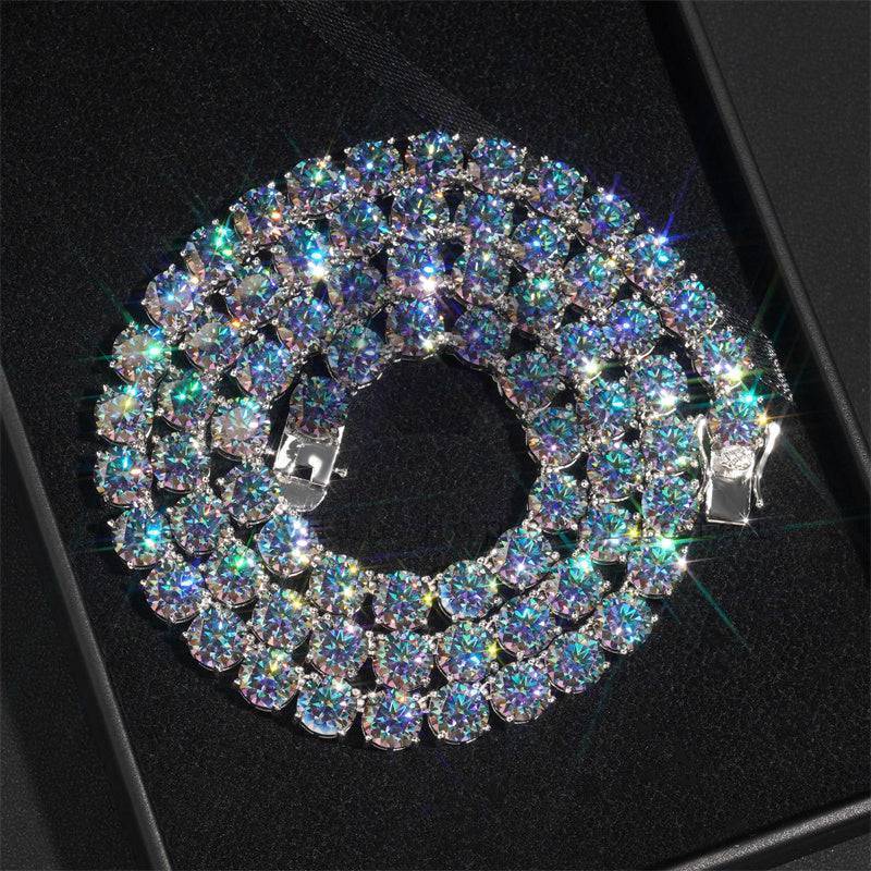 Hip hop jewelry featuring Pass Diamond Tester 925 Silver Rainbow Topaz Color Coated 8MM Moissanite Tennis Chain and 7MM Stud Earrings3