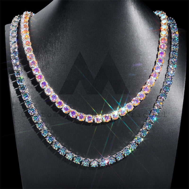 Pass Diamond Tester 925 Silver Rainbow Topaz Color Coated 8MM Moissanite Tennis Chain Set With 7MM Stud Earrings