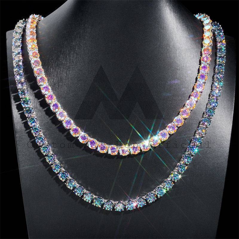 Hip hop jewelry featuring Pass Diamond Tester 925 Silver Rainbow Topaz Color Coated 8MM Moissanite Tennis Chain and 7MM Stud Earrings2