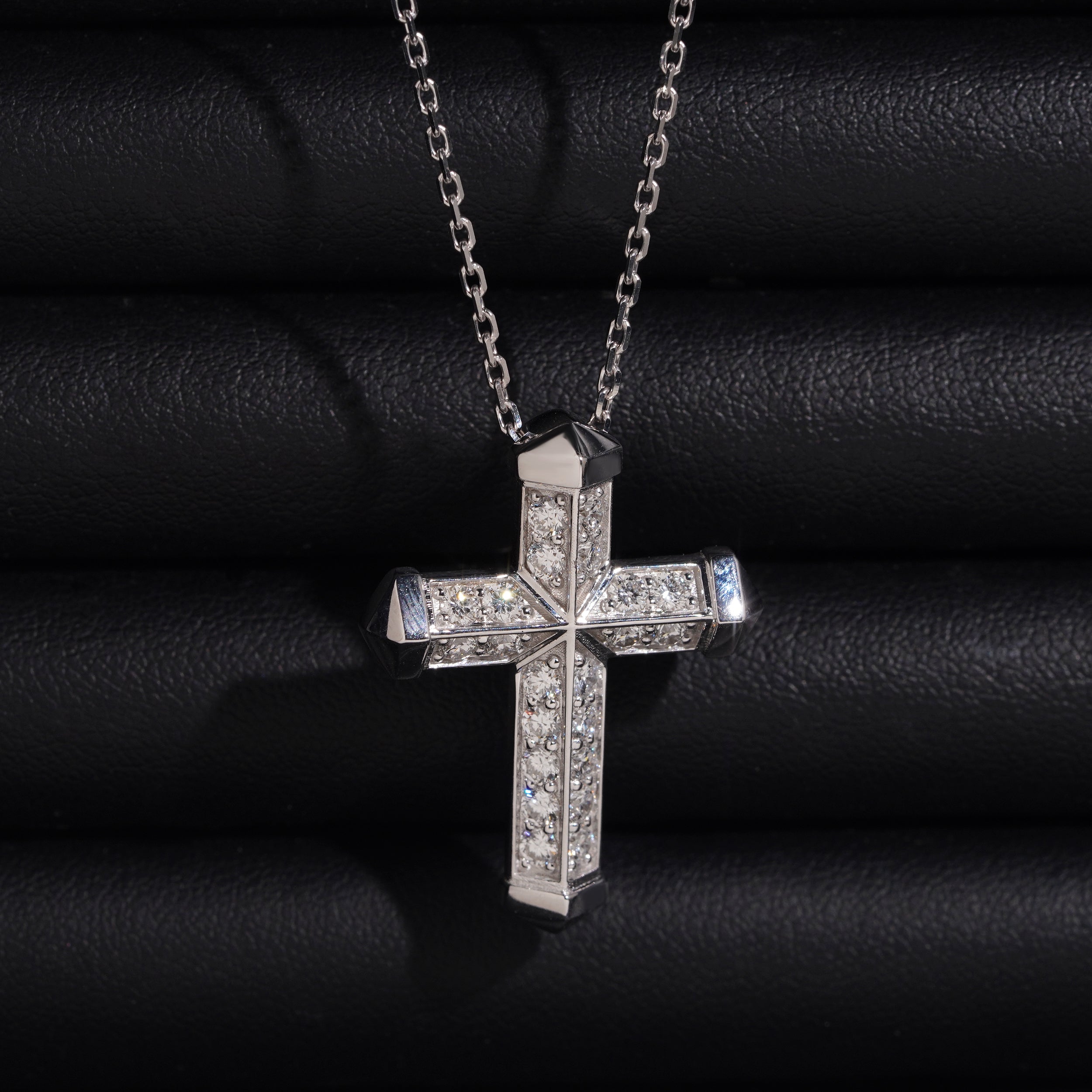 10K Solid White Gold VVS Lab Diamond Coss Necklace