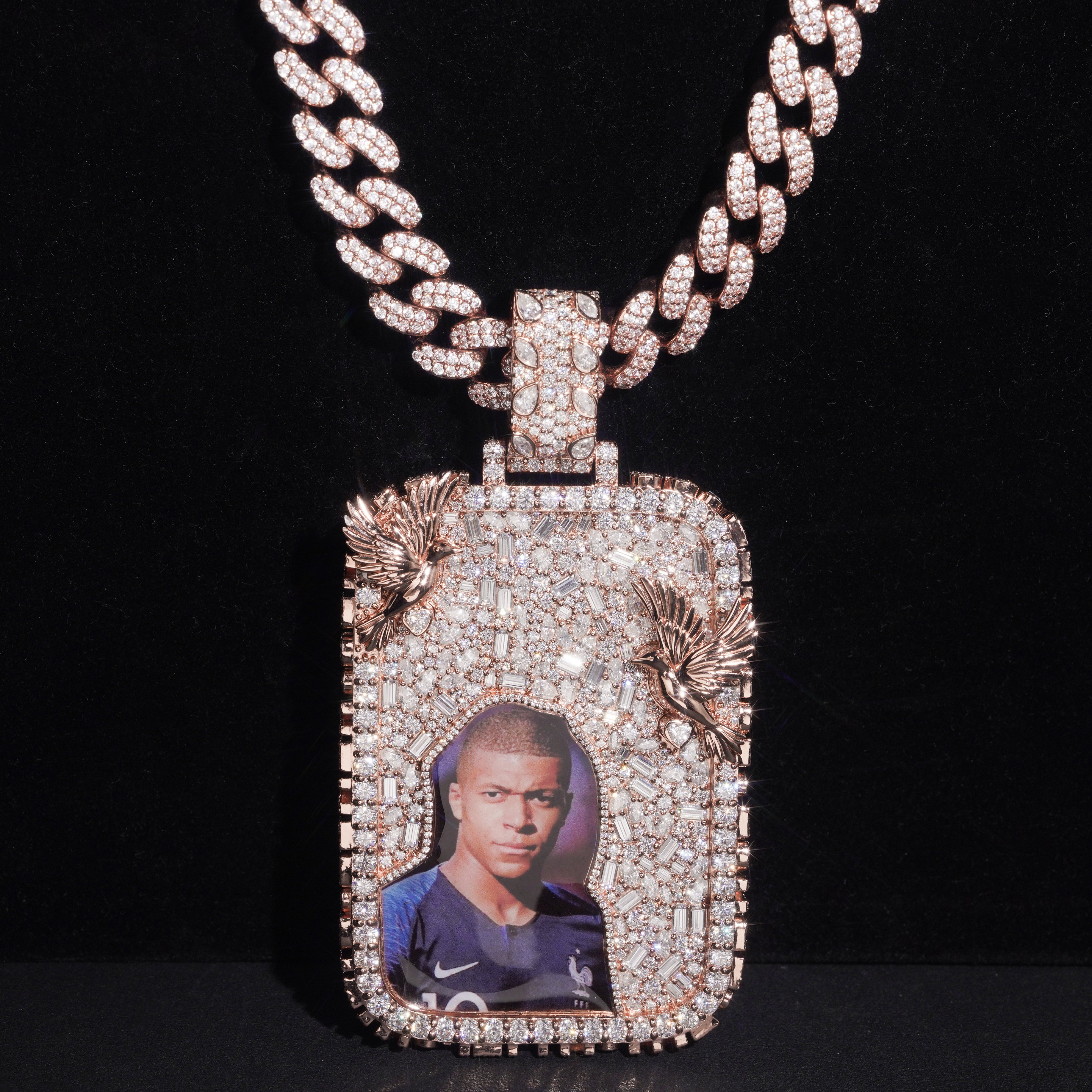 3.5inch Rose Gold Moissanite Diamond Rectangle Photo Memory Pendant