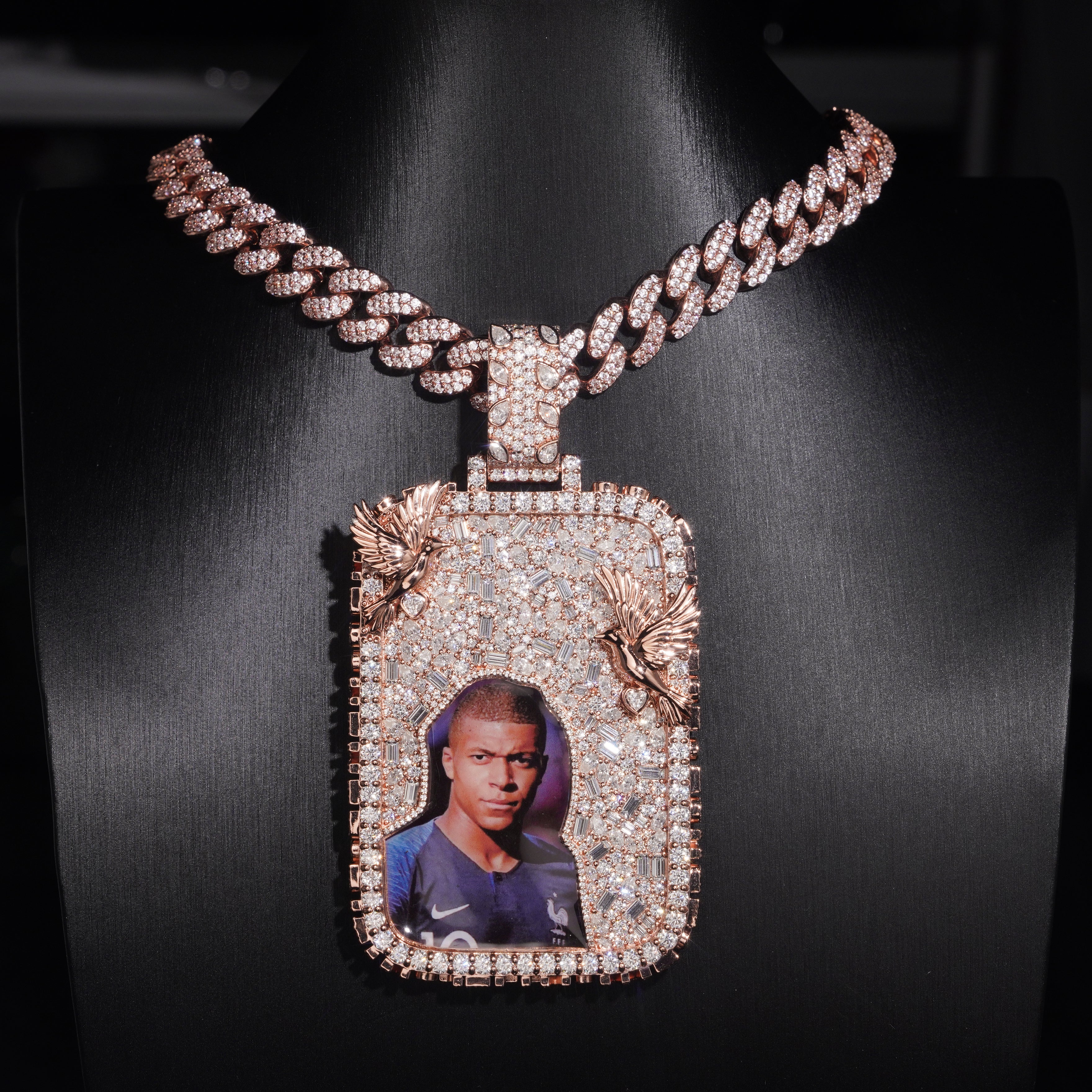 3.5inch Rose Gold Moissanite Diamond Rectangle Photo Memory Pendant