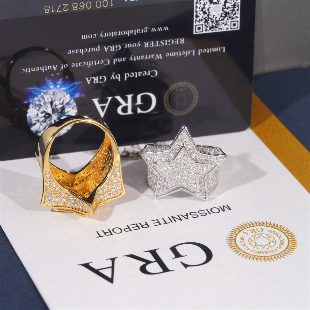 Hip Hop Double Star Ring VVS Moissanite Diamond GRA Certificated For Men