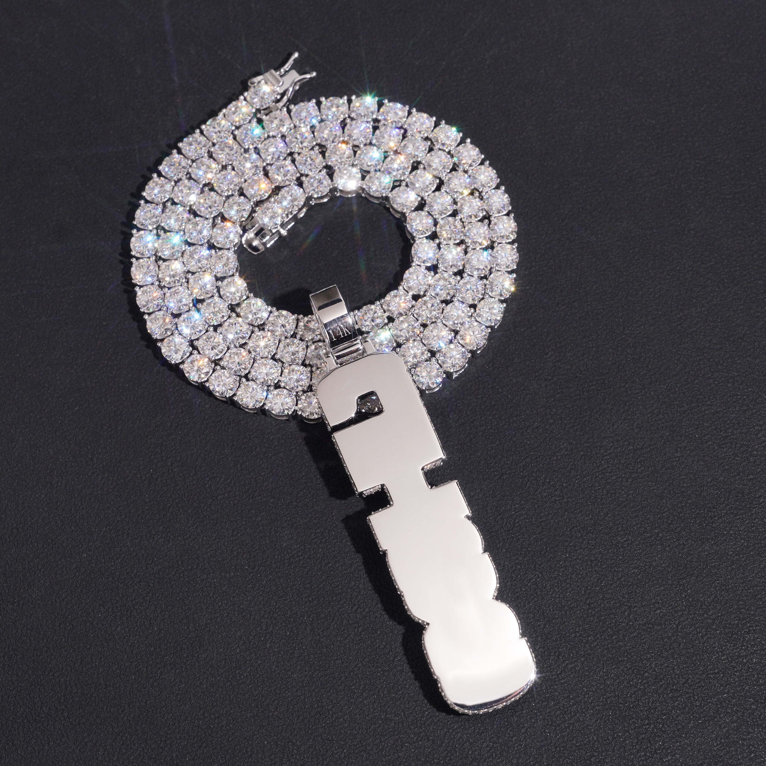 Iced Out Solid Silver VVS Moissanite Custom Made Vertical Name Pendant