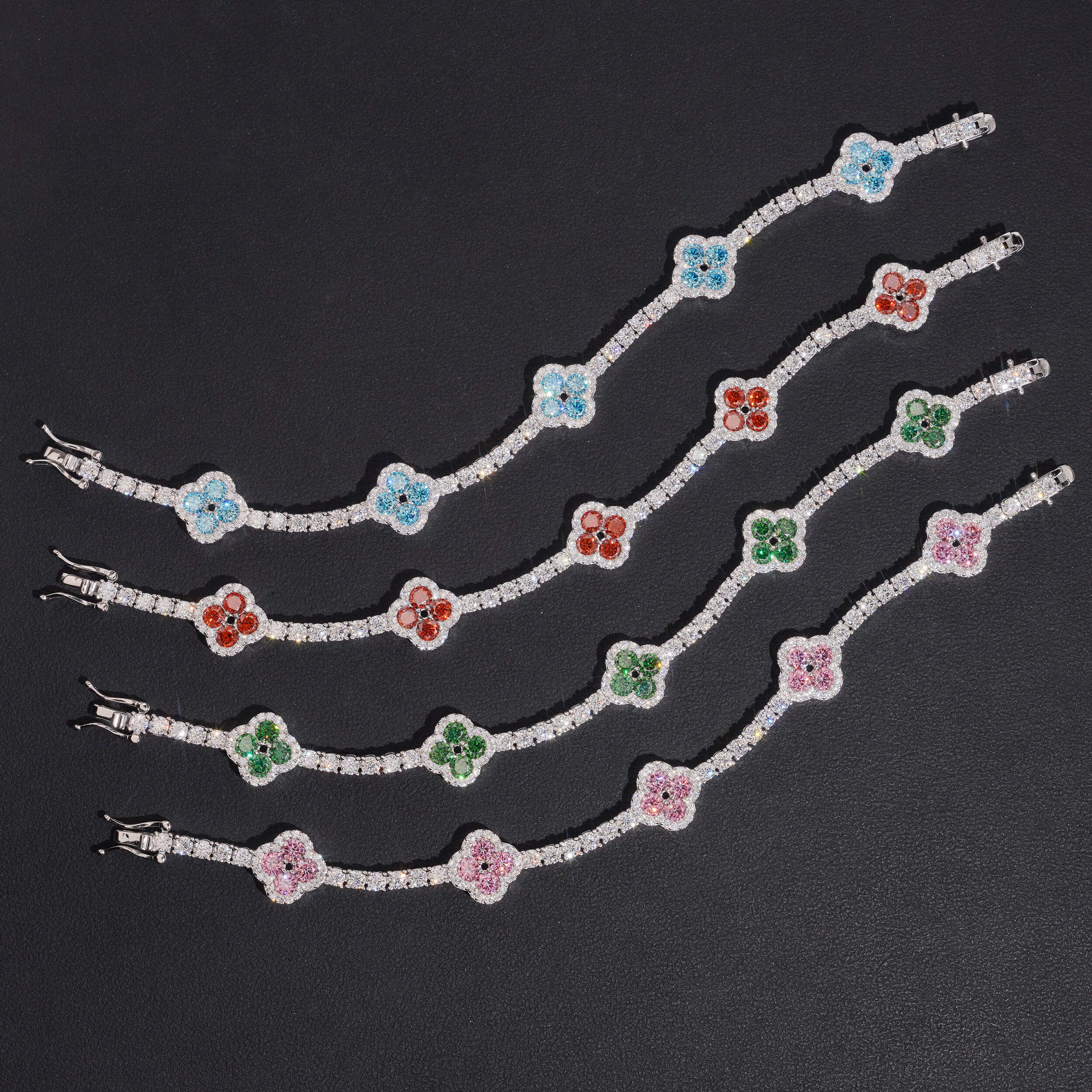 New Arrival Solid Silver Color Moissanite Clover Tennis Bracelet 3MM