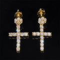 VVS Moissanite Diamond Cross Stud Earrings Screw Back Silver 925 For Men